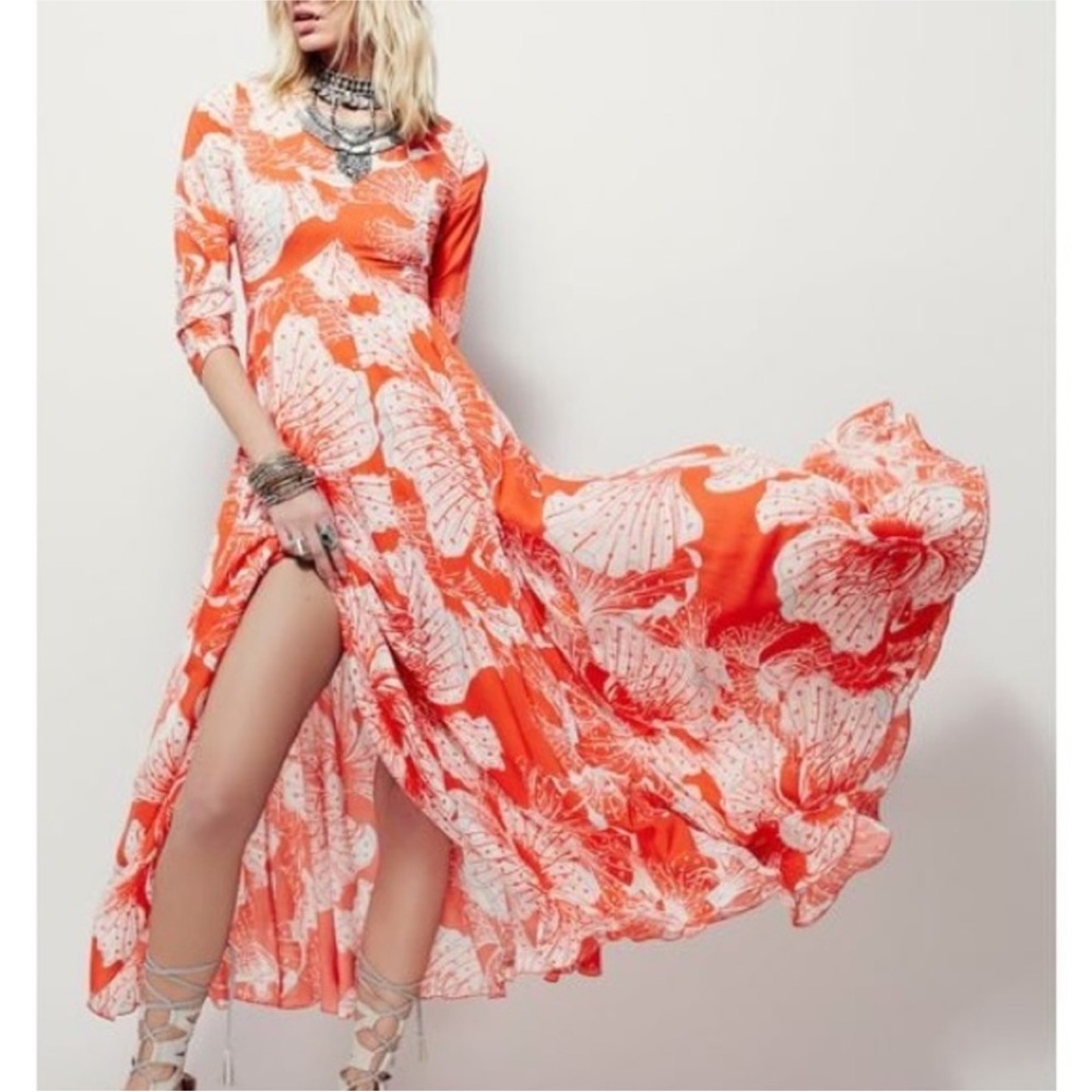 Free People Orange and White Maxi Dress